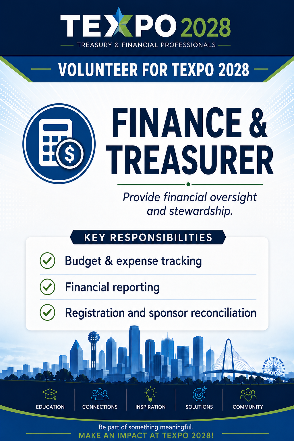 Finance & Treasurer committee volunteer poster